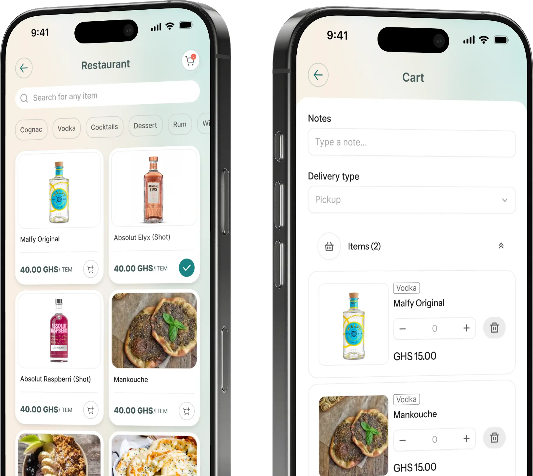 Tills dining app on desktop