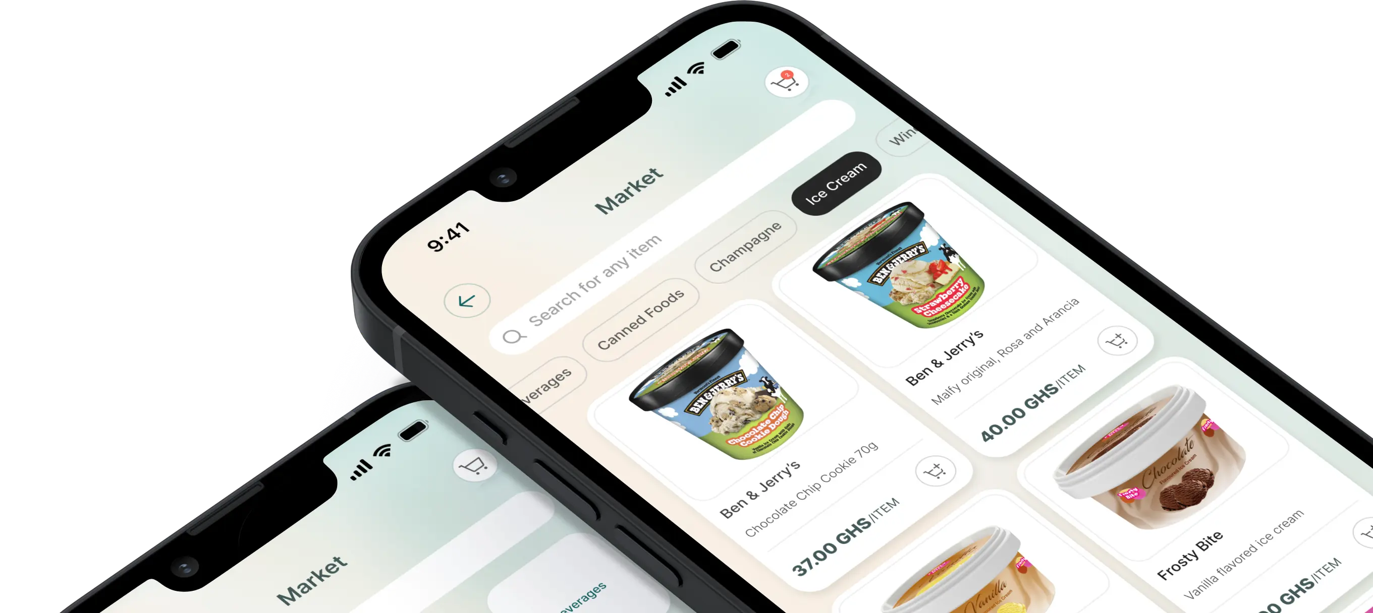 Tills shopping app on two phones