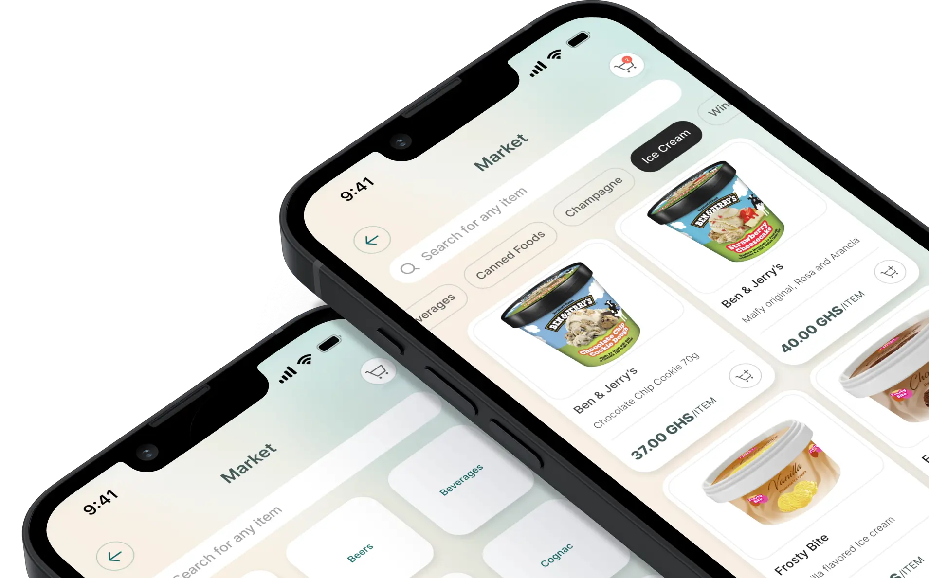 Tills shopping app on two phones